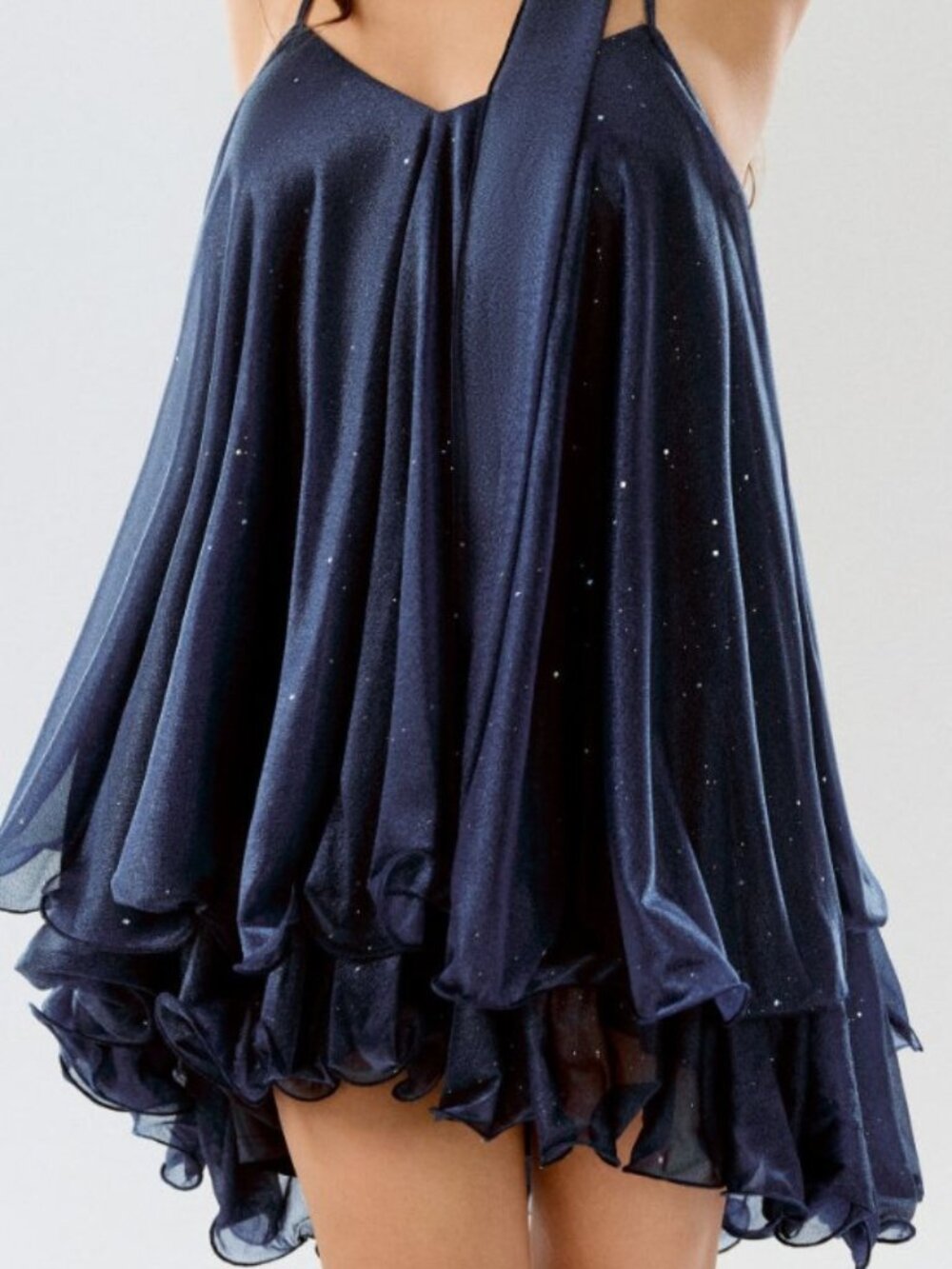 Size XL Cider Navy Sparkle Chiffon Mini Dress V-Neck Ruffle Hem Party Cocktail